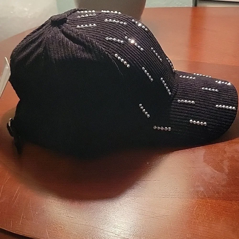 Bon Voyage Black Corduroy Bling Embellished Hat